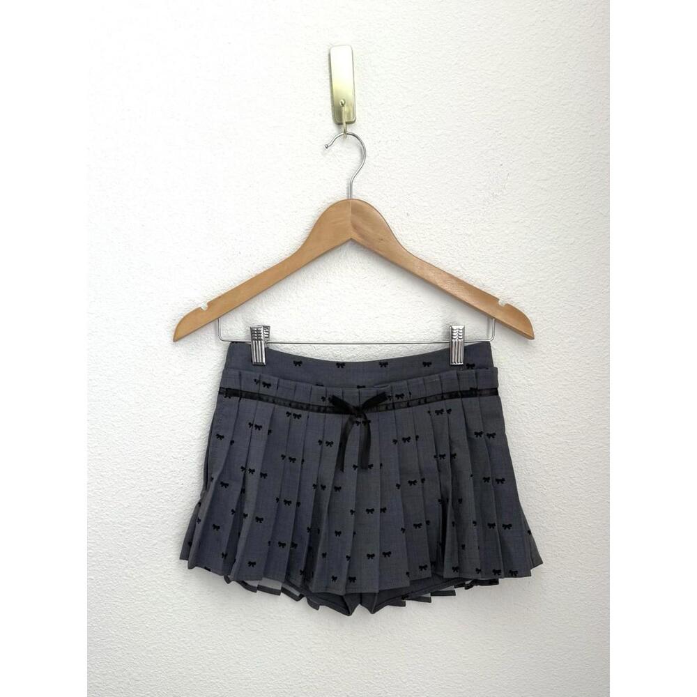 Hesperus Women’s Sz XS‎ Gray Bow Pleated Pull On Mini Preppy Schoolgirl Skirt